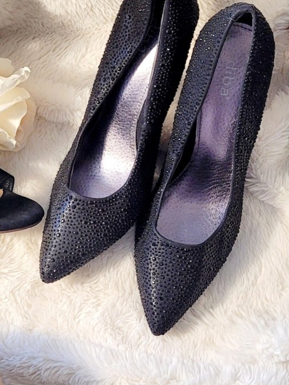 Diba Black Crystal-Embellished Pointed Toe Heels